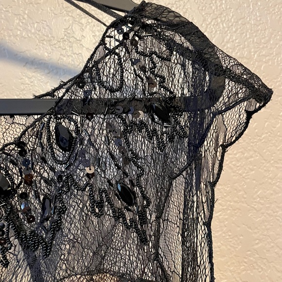 Jessica Simpson Cocktail Dress,Black Ruched Lace Size 10 - Picture 6 of 16